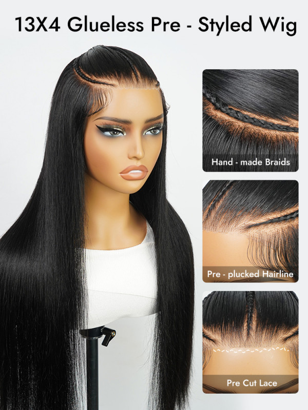 [26"=$149.99] Pre Braided Straight 13*4 Lace Frontal Ready To Go Wig