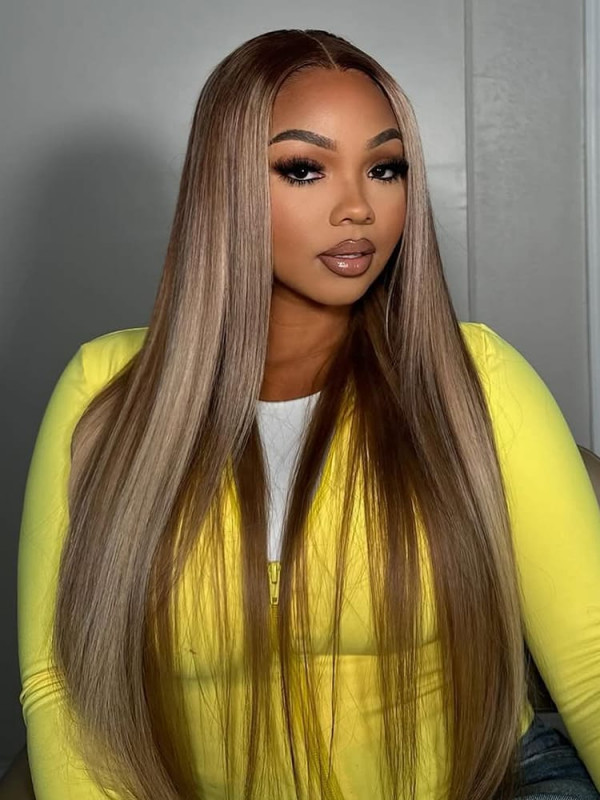 Balayage Honey Blonde Straight 6x8 Transparent Lace Closure Ready To Go Glueless Wig