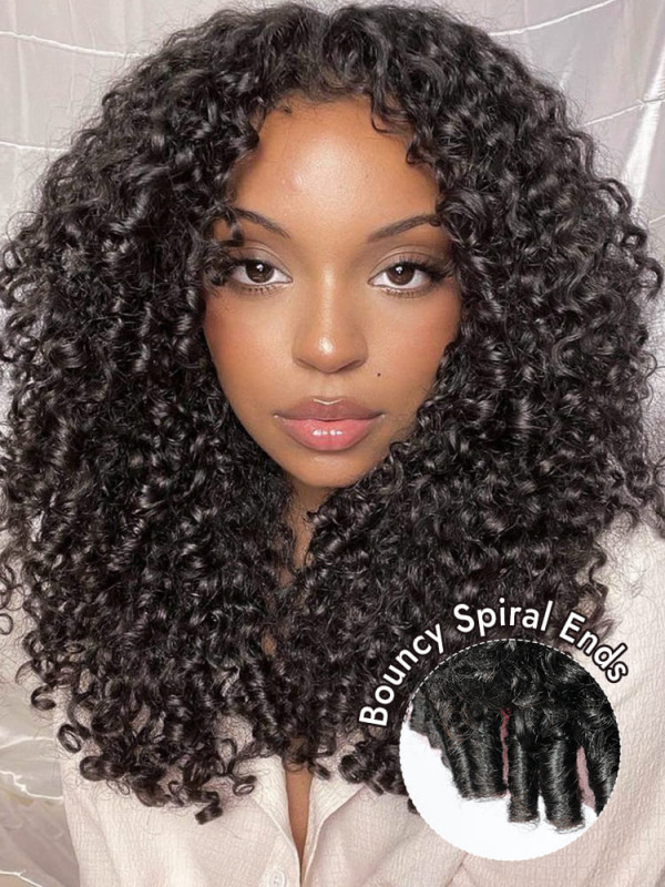 Burmese Curly Human Hair No Leave Out Glueless V Part Wig With Spiral Ends