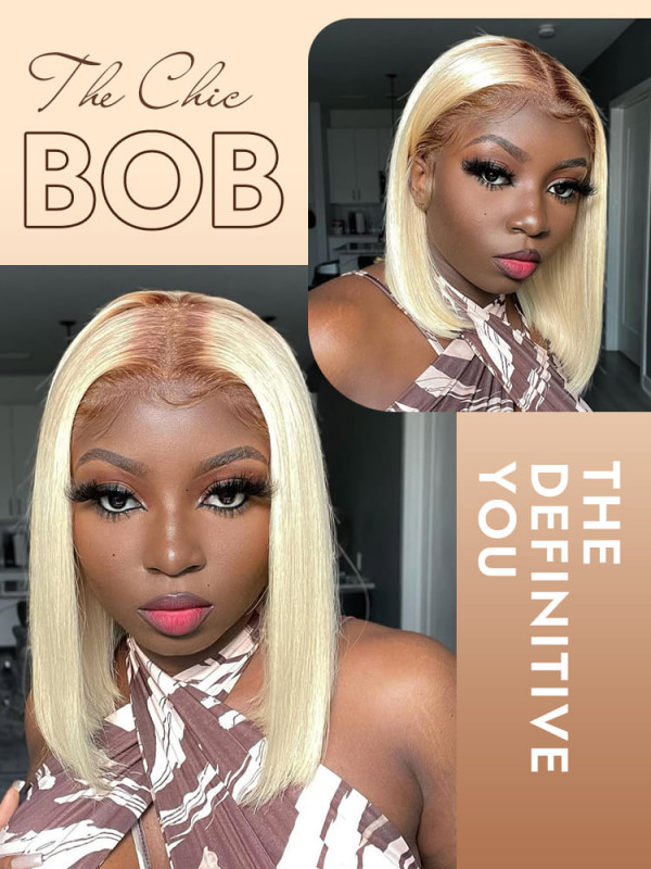 T4/613 Ombre Blonde Bob Wigs Straight 13x4 Blunt Cut Wigs  display picture 1