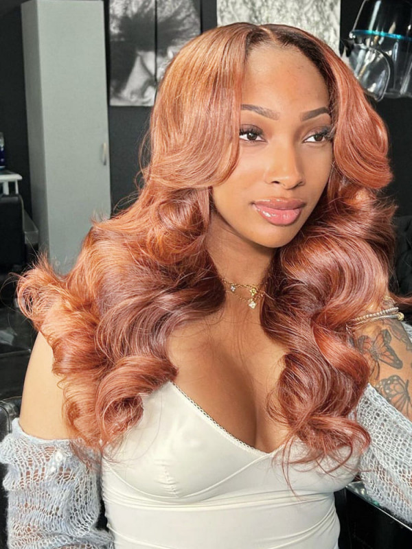 WIGGINS Ombre Ginger Wigs Lace Front Human Hair Body Wave Ginger Orange Color Wigs