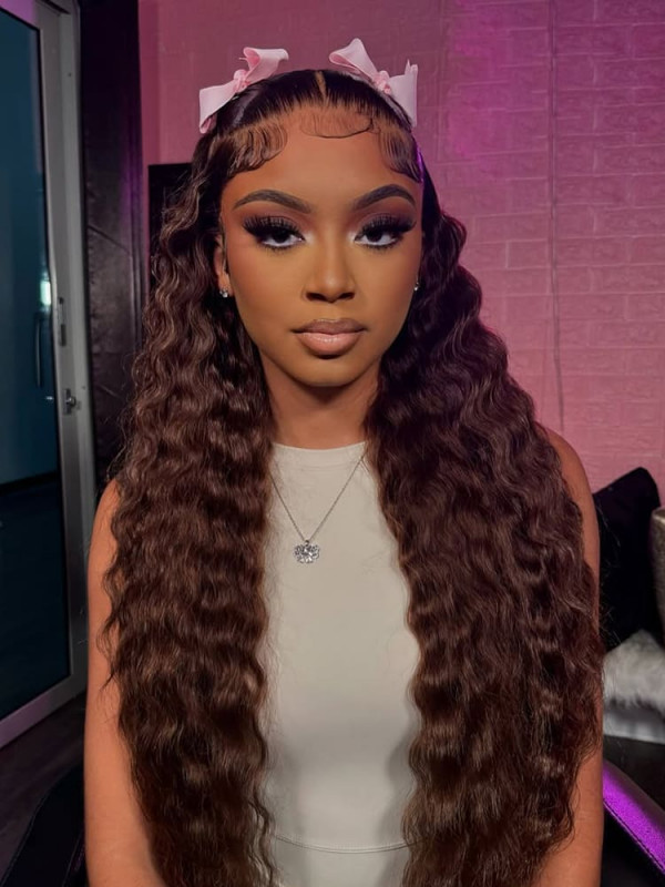 Dark Brown #4 Crimped Deep Wave13x6 Lace Front Ready To Go Wigs