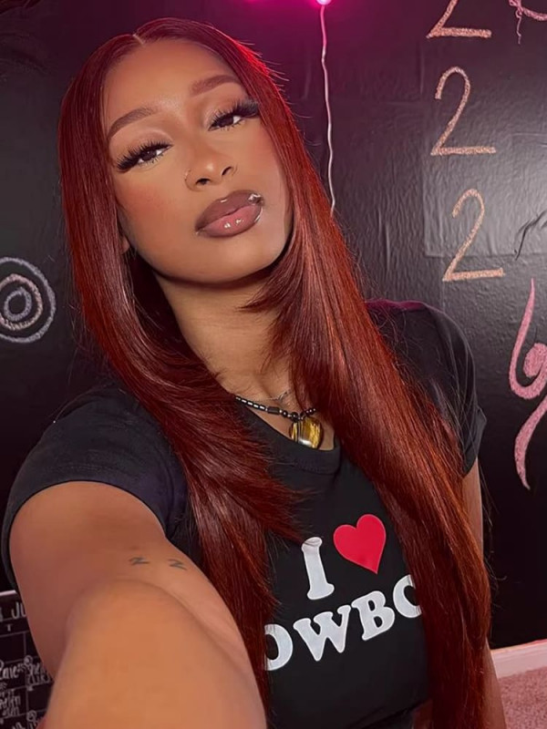 Full Density Reddish Brown Layered Cut Straight 5x7 Ready To Go Lace Closure Wig