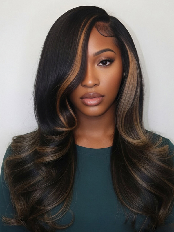 Pre-Styled C Part Highlight Ash Blonde Layered Wavy 5x9 & 13x4 Lace Front Ready To Go Wig