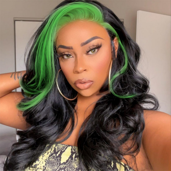 Black And Green Wigs Lace Front Body Wave Ombre Wigs  display picture 3