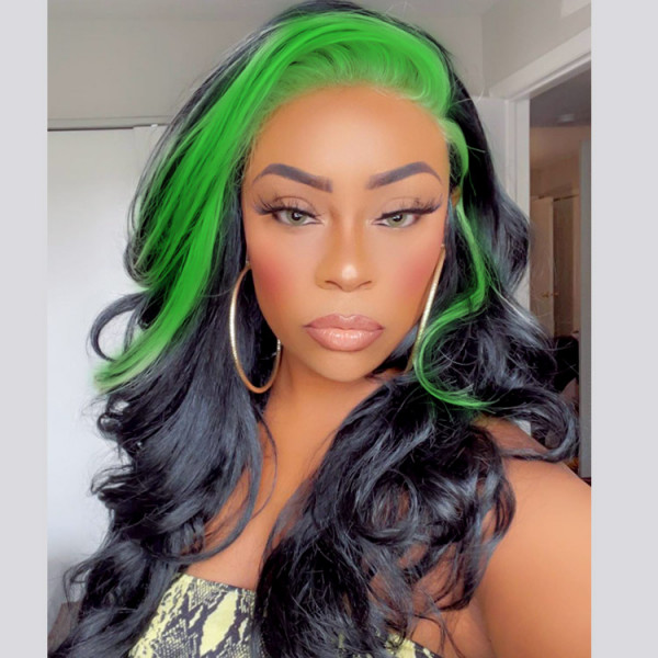 Black And Green Wigs Lace Front Body Wave Ombre Wigs  display picture 3