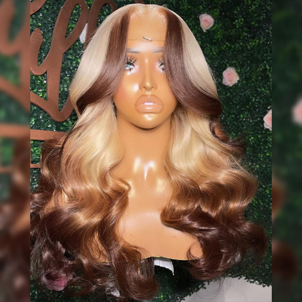 WIGGINS Blonde Wig With Brown Highlight Body Wave 13x4 Lace Front Wigs