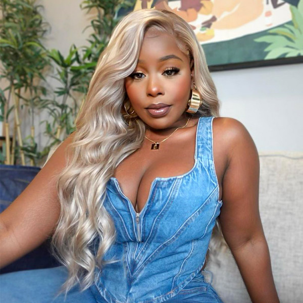 Light Brown Blonde Wigs With Highlights Ready & Go Body Wave #P18/613 Highlight Lace Front Wig