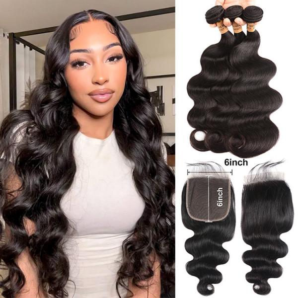 Body Wave Weaves 3 Bundles With 6*6 Lace Closure Virgin Hair