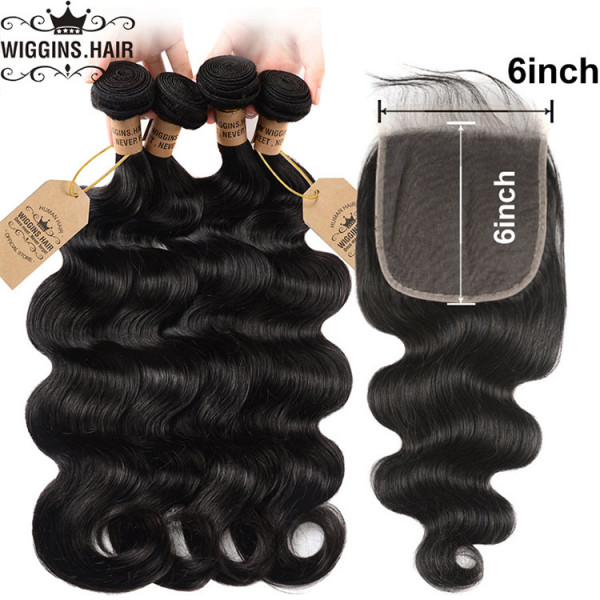 Free Part Human Hair Body Wave 4 Bundles With 6*6 Lace Closure