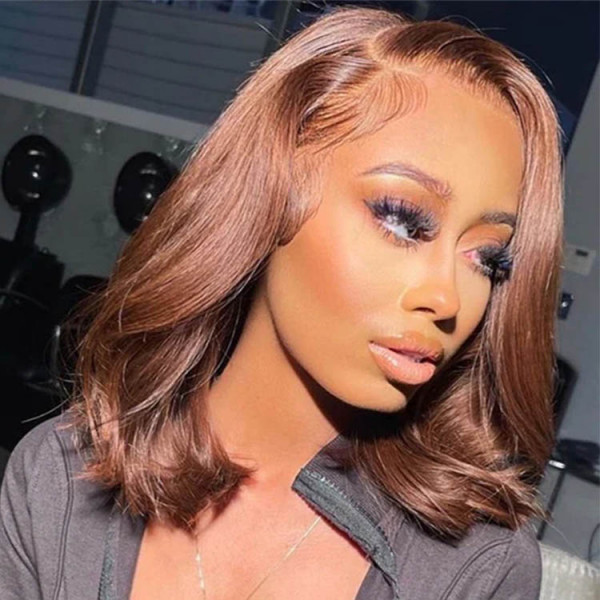 Body Wave #4 Brown Bob Lace Front Wigs Short 13x4 Dark Brown Wigs Human Hair