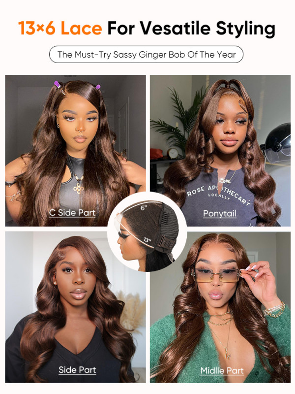 4 Lace Front Wigs Straight And Body Wave Medium Brown Color  display picture 3
