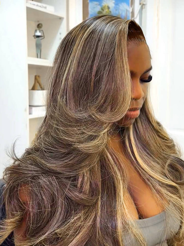 Cool Balayage Blonde Highlights Layered 13x4 Ready To Go Glueless Wig With Kash Doll Curls