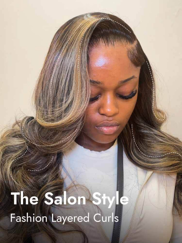 Cool Balayage Blonde Highlights Layered 13x4 Ready To Go Glueless Wig With Kash Doll Curls