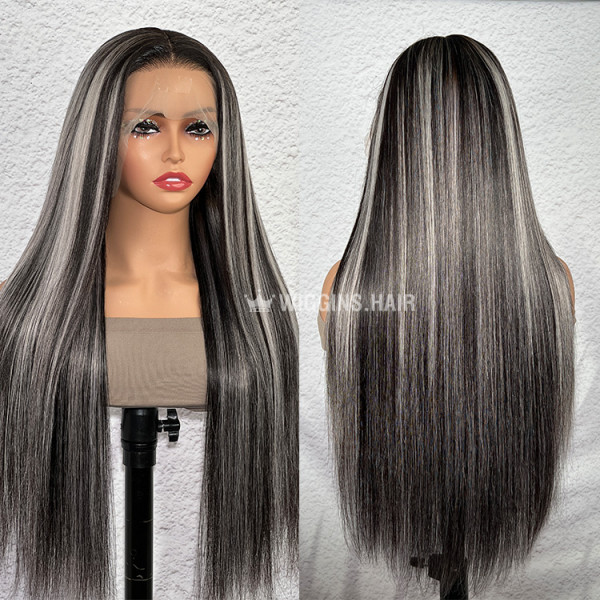 Gray Wigs Human Hair Black Wigs With Gray Highlights Wiggins Hair