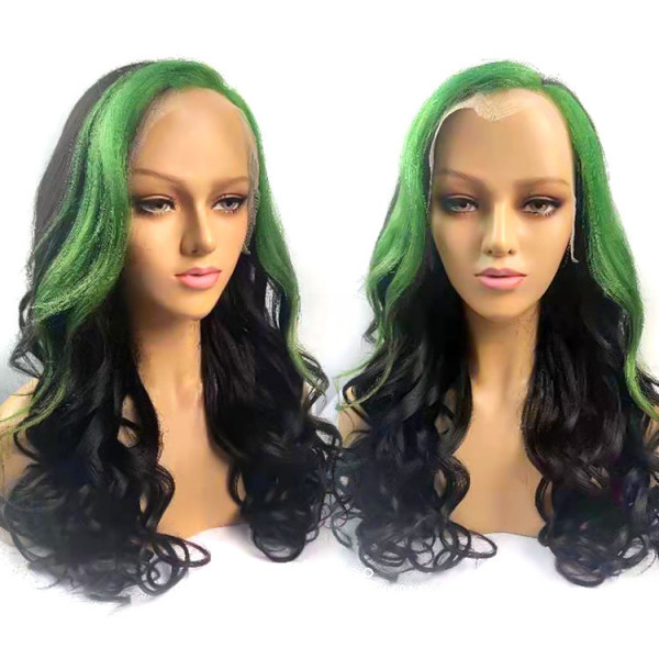 Black And Green Wigs Lace Front Body Wave Ombre Wigs  display picture 3