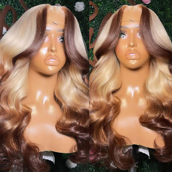 WIGGINS Blonde Wig With Brown Highlight Body Wave 13x4 Lace Front Wigs