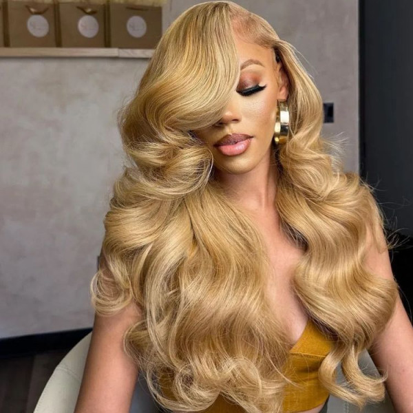 Colored Wigs #27 Honey Blonde Wigs Human Hair Lace Front 