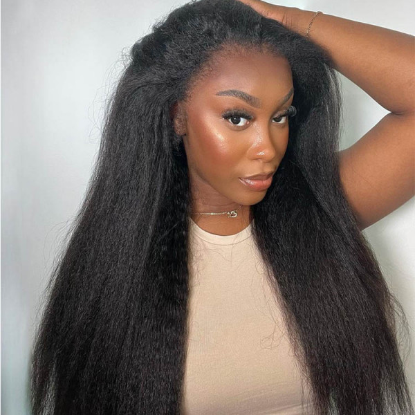 Featured Yaki Products Kinky Straight Unprocessed Human Hair 13*4 Lace Front Wig