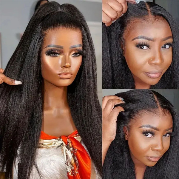 Featured Yaki Products Kinky Straight Unprocessed Human Hair 13*4 Lace Front Wig