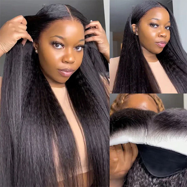 Featured Yaki Products Kinky Straight Unprocessed Human Hair 13*4 Lace Front Wig