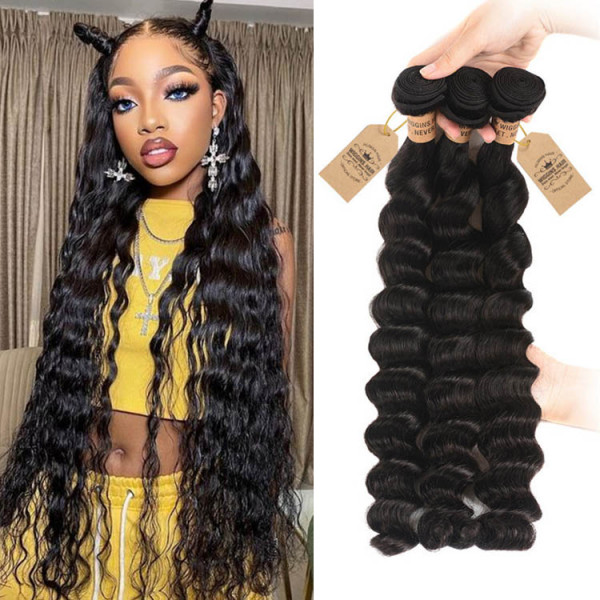 100% Virgin Hair Loose Deep Wave 3 Bundles With 6*6 Lace Closure New Arrival