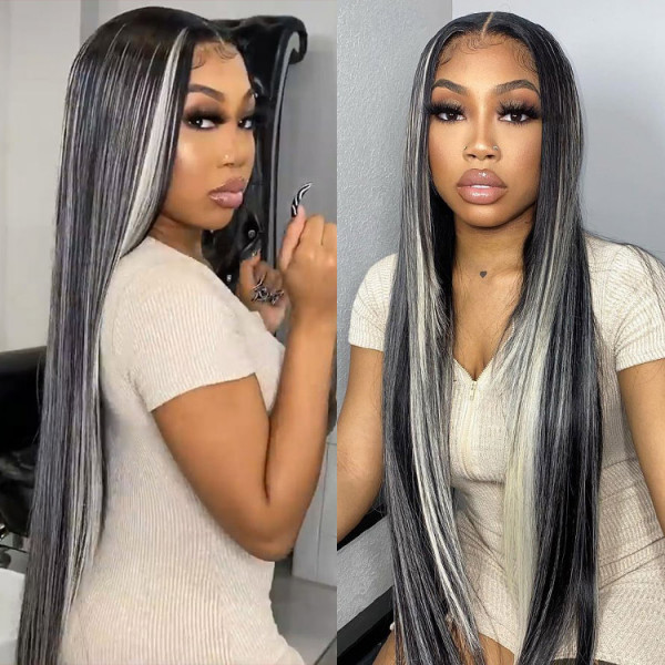 Ombre Piano Wigs Natural Black Wigs With Grey Highlights Wiggins Hair