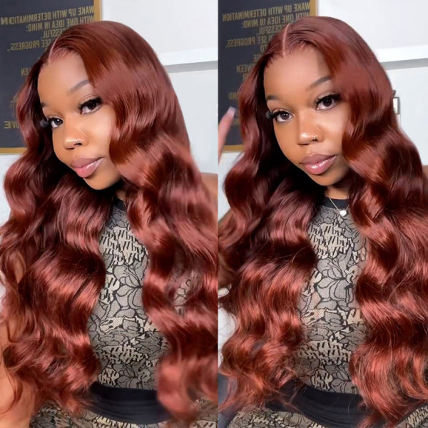 Dark Reddish Brown Wigs Human Hair Body Wave Lace Front Wigs Wiggins Hair