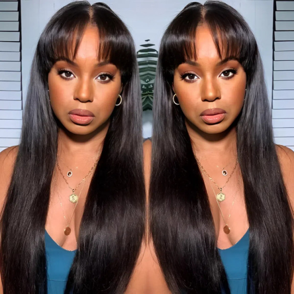 Glueless Straight 4x4 Ready To Go Wig With Bangs Affordable Human Hair High Quality Wigs