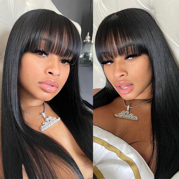 Glueless Straight 4x4 Ready To Go Wig With Bangs Affordable Human Hair High Quality Wigs