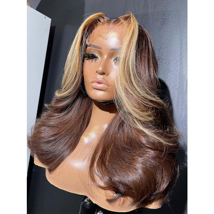 Blonde & Copper Highlgihts Layered Cut Body Wave Human Hair Pre