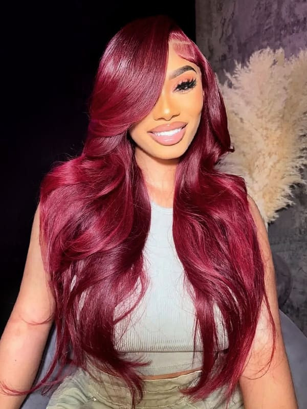 NEW Burgundy Dream Front Lace Wig 20” Burgundy Color Deep Wave Lace Front Wig Human Hair Wigs For  main image 2