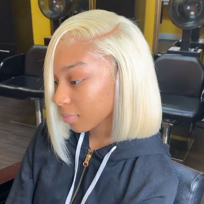 613 Straight Blonde Bob Wigs Lace Closure Wigs Short Blonde Wigs