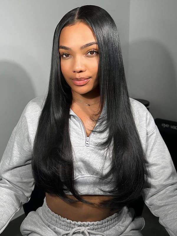 Used Straight Black Layered LaceFront Wig 28 Amazon.com : Flady 28 inch Straight HD Lace Front Wigs Human  main image 2