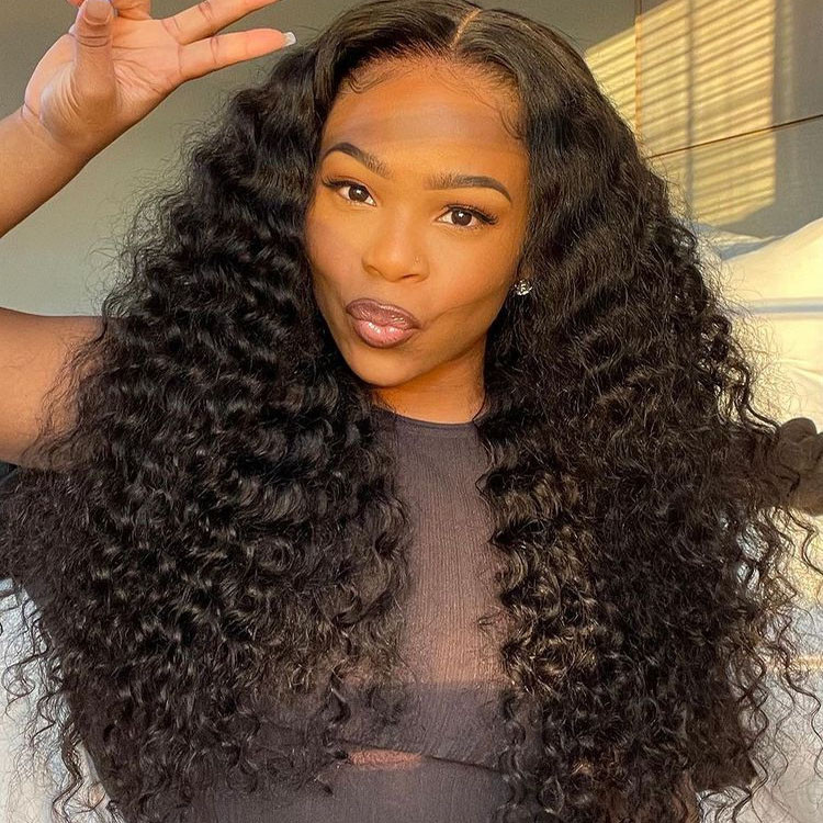 Deep Wave Natural Black Color Full Lace Wig 180 Density Human