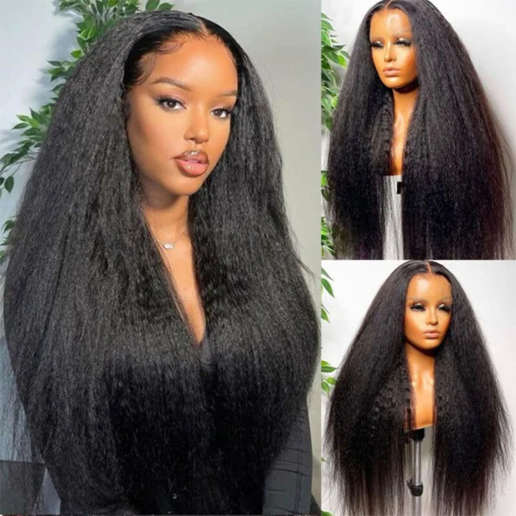 Featured Yaki Products Kinky Straight Unprocessed Human Hair 13*4 Lace Front Wig