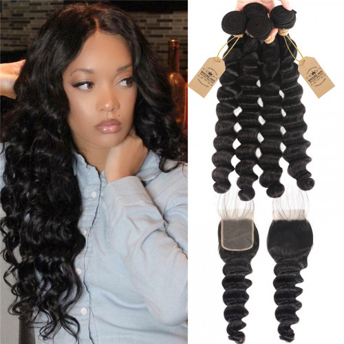 4pcs Brazilian Virgin Hair Loose Deep Wave With 13x4 Lace Frontal