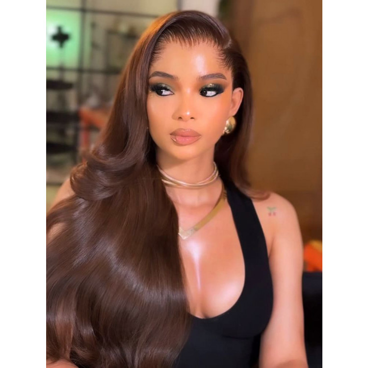 Dark Brown Lagos Widows Peak Straight HD 13*6 Lace Front Wigs for