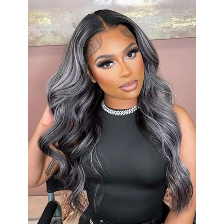 Gray Wigs Human Hair Black Wigs With Gray Highlights 