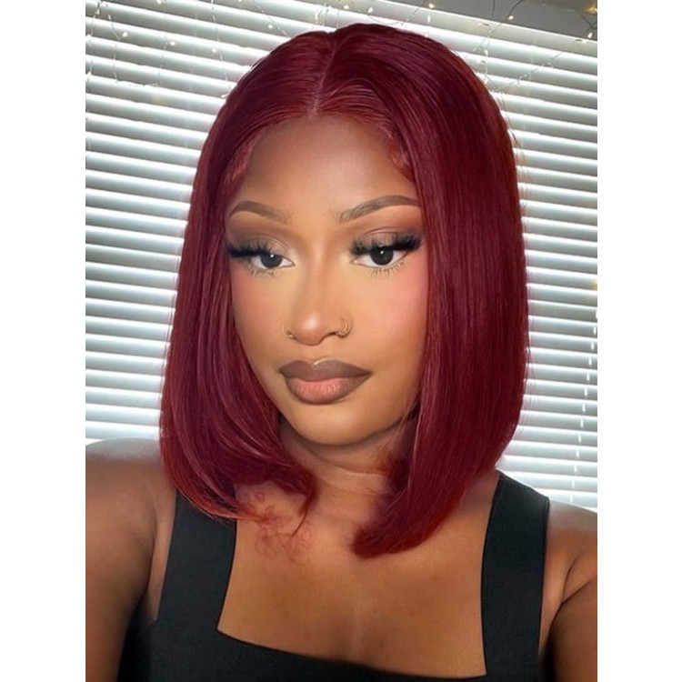 Maron❕ Short Human Hair Wigs 180% Density Bob Lace Cloaure Wig 99J
