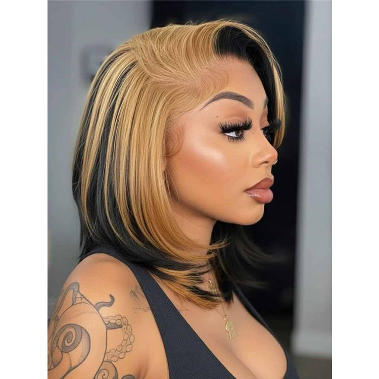 Honey Blonde Skunk Stripe Straight Hair 13x4 Lace Frontal Ready And Go Wigs