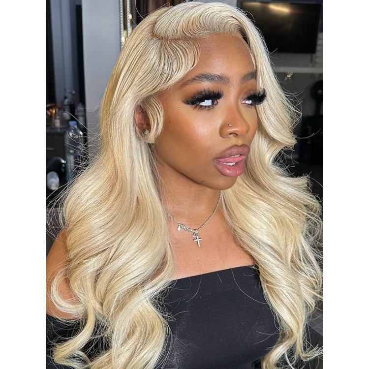 Medium length fulllace blonde 613 wig Full Lace Human Hair Wigs 613 Blonde Straight Hair Colored  main image 2