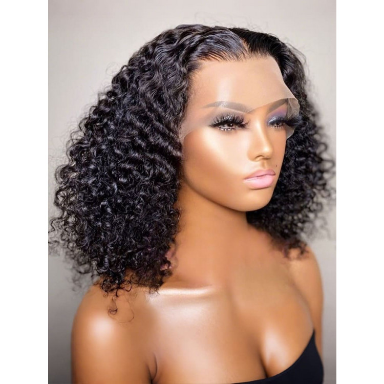 Black Bob Wig Deep Wave Lace Front Human Hair Wigs 100  display picture 2