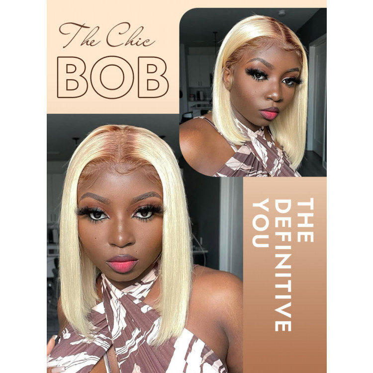 T4/613 Ombre Blonde Bob Wigs Straight 13x4 Blunt Cut Wigs  display picture 2