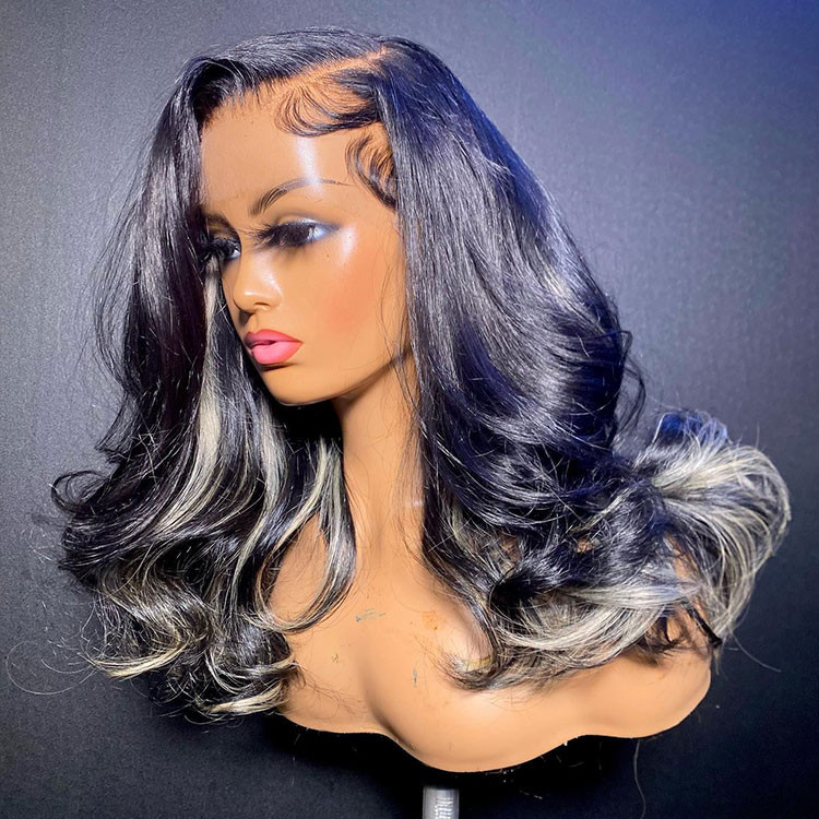 Black Wig With Blonde Highlights Body Wave Lace Front Wigs  display picture 1