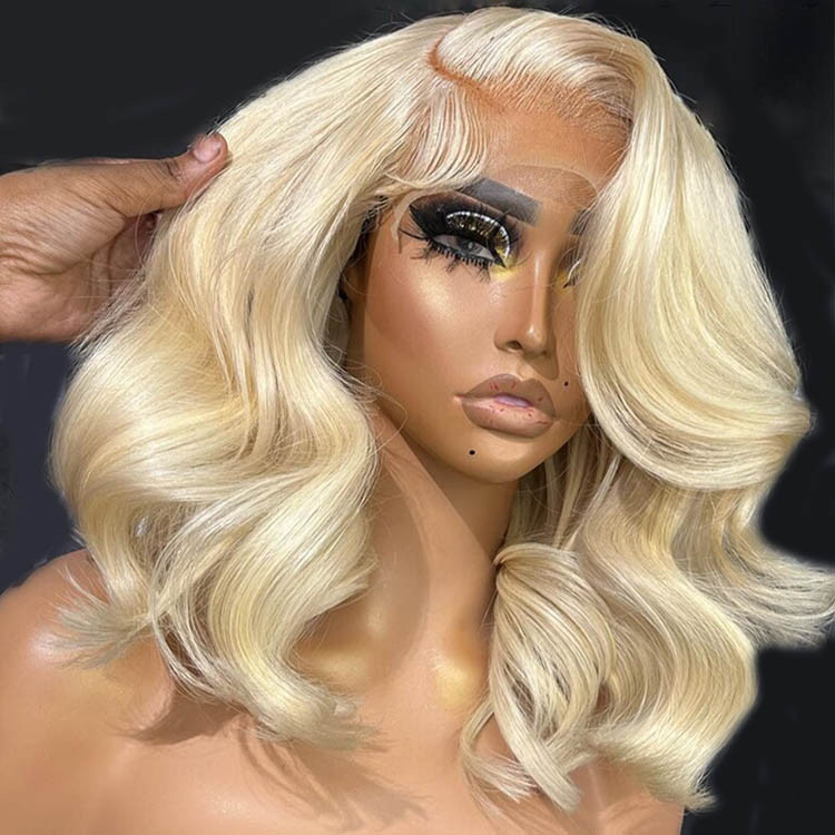 Short Blonde Wavy Wig 12-16Inch 613 Bob Lace Front Wig  display picture 1