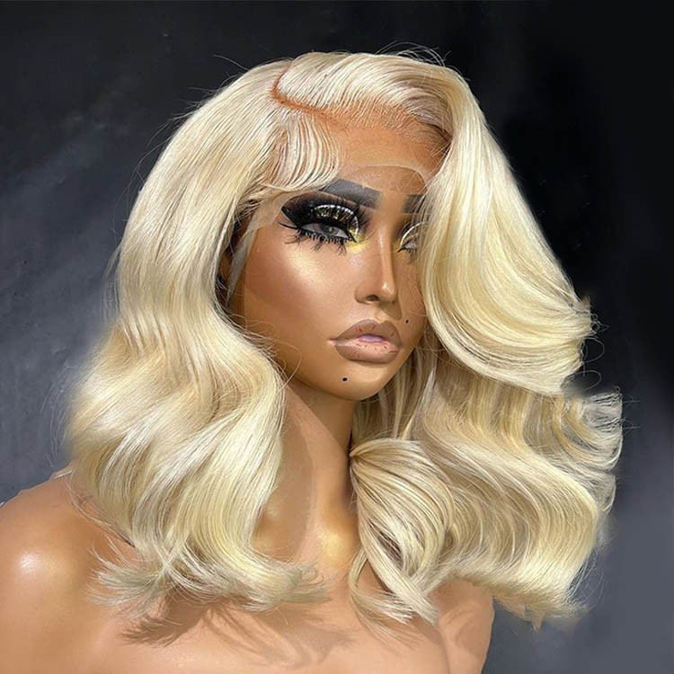 Short Blonde Wavy Wig 12-16Inch 613 Bob Lace Front Wig  display picture 1