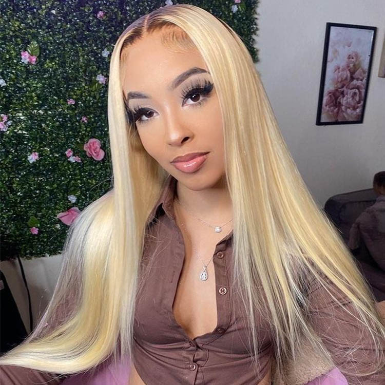 $100Off! Ombre 4/613 Blonde Full Lace Wig 24” 613 Blonde Wig With Brown Roots Body Wave T4/613 Ombre  main image 4