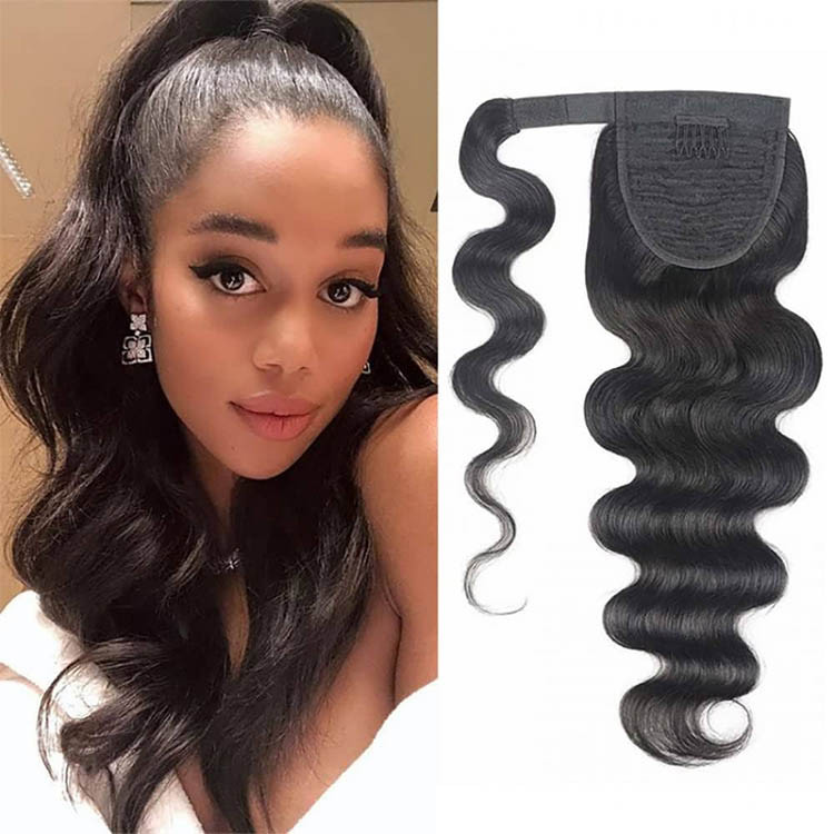 Human Hair Ponytail Extensions Body Wave Wrapped Ponytail  display picture 2