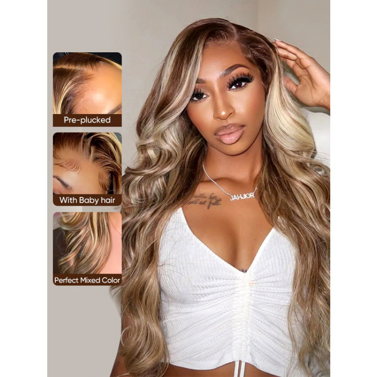 WIGGINS Brown Wig With Blonde Highlights P4/613 Piano HD Lace Front Wig